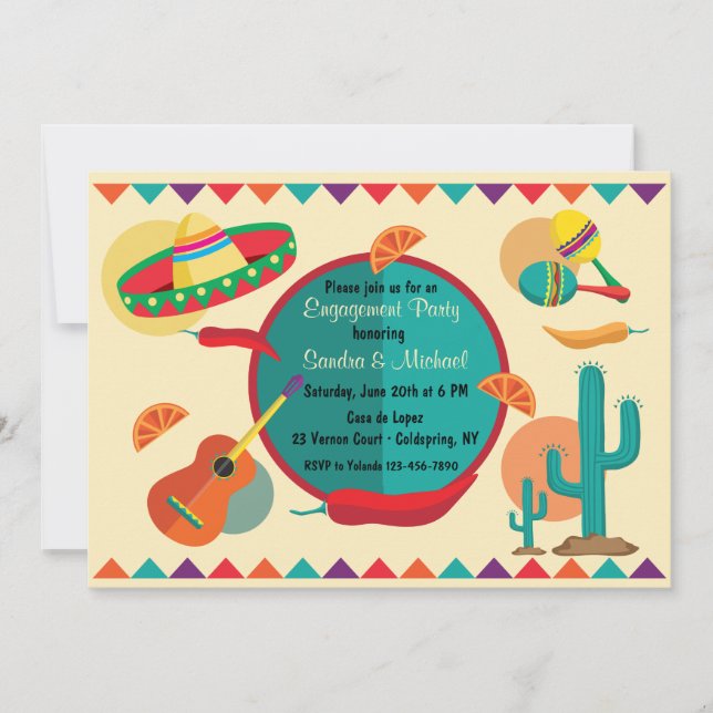 Invitation de fête de fiançailles sur le thème mex (Devant)