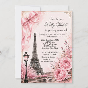 Invitation de Fête de Fiançailles Tour Eiffel Rose