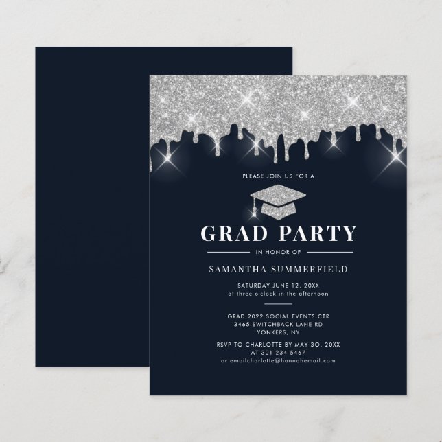 Invitation de fête de fin d'études 2026 Bleu marin (Devant / Derrière)