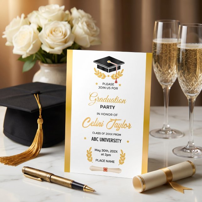 Invitation de fête de fin d'études à dégradé dessi (Hand-Drawn Gradient Graduation Party Invitation)