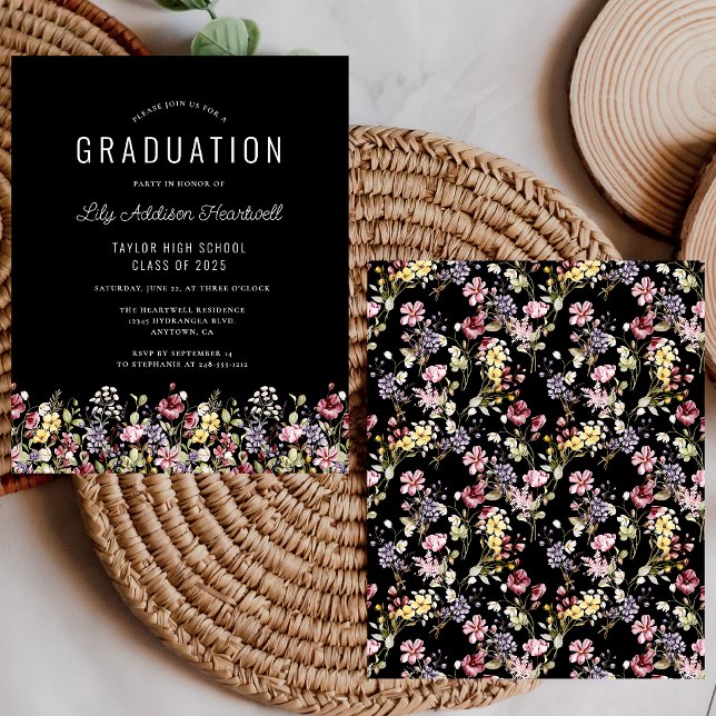 Invitation de fête de fin d'études à motif de fleu (Créateur téléchargé)