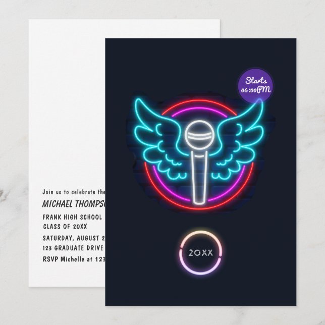Invitation de fête de fin d'études au microphone n (Devant / Derrière)