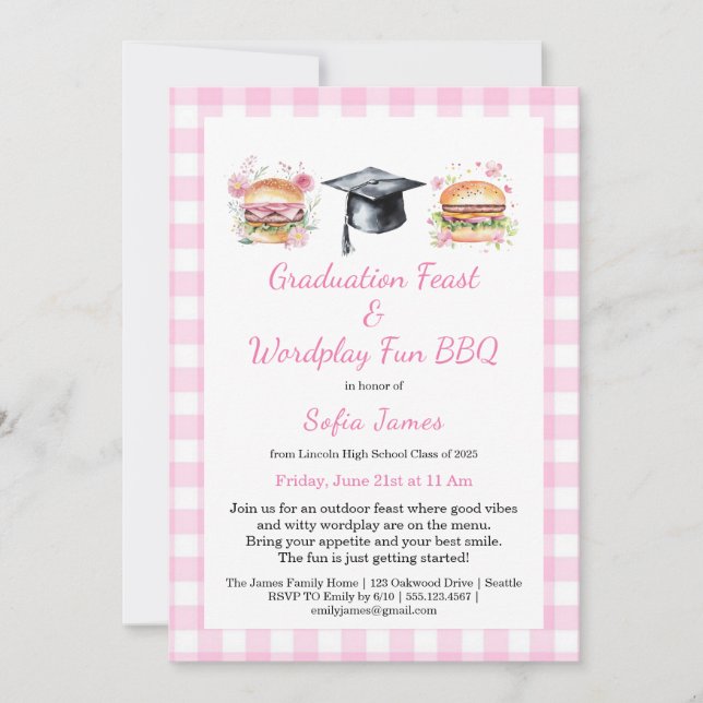 Invitation de fête de fin d'études avec BBQ et jeu (Devant)