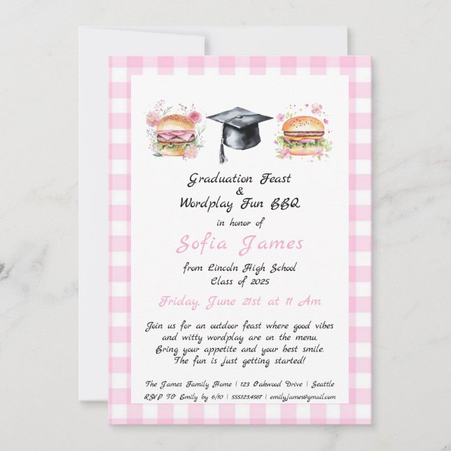 Invitation de fête de fin d'études avec BBQ et jeu (Devant)