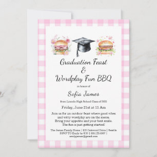 Invitation de fête de fin d'études avec BBQ et jeu