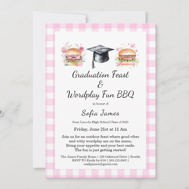 Invitation de fête de fin d'études avec BBQ et jeu (Devant)