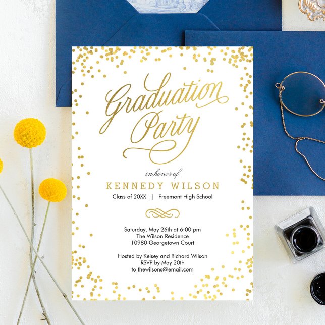 Invitation de fête de fin d'études avec confettis  (Créateur téléchargé)