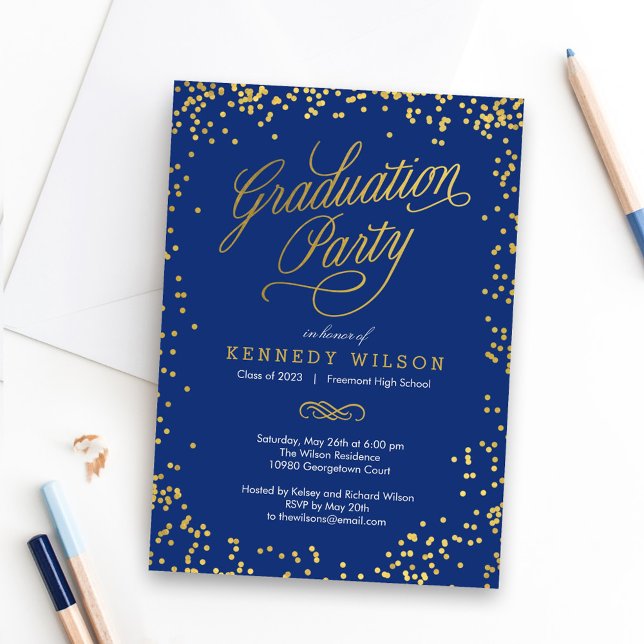Invitation de fête de fin d'études avec confettis  (Créateur téléchargé)
