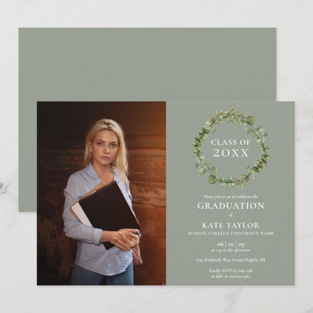 Invitation de fête de fin d'études avec guirlande  (Devant / Derrière)