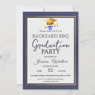Invitation de fête de fin d'études BBQ Bleue