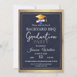 Invitation de fête de fin d'études BBQ Or