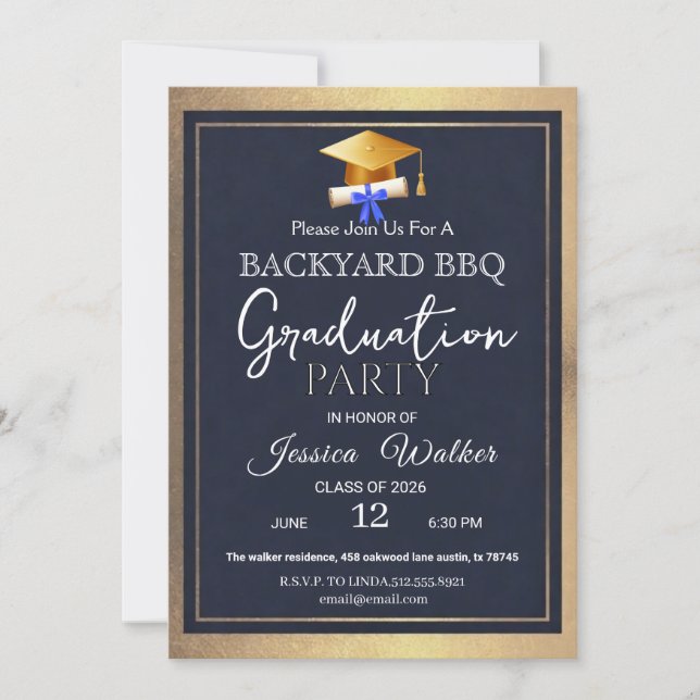 Invitation de fête de fin d'études BBQ Or (Devant)