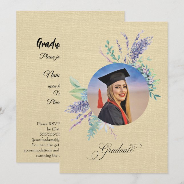 Invitation de fête de fin d'études Boho Floral (Devant / Derrière)