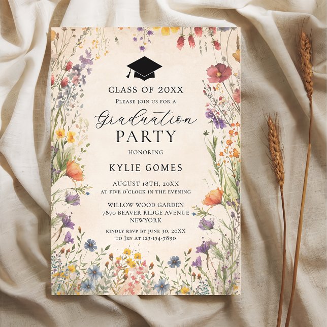 Invitation de fête de fin d'études botanique de fl (Créateur téléchargé)