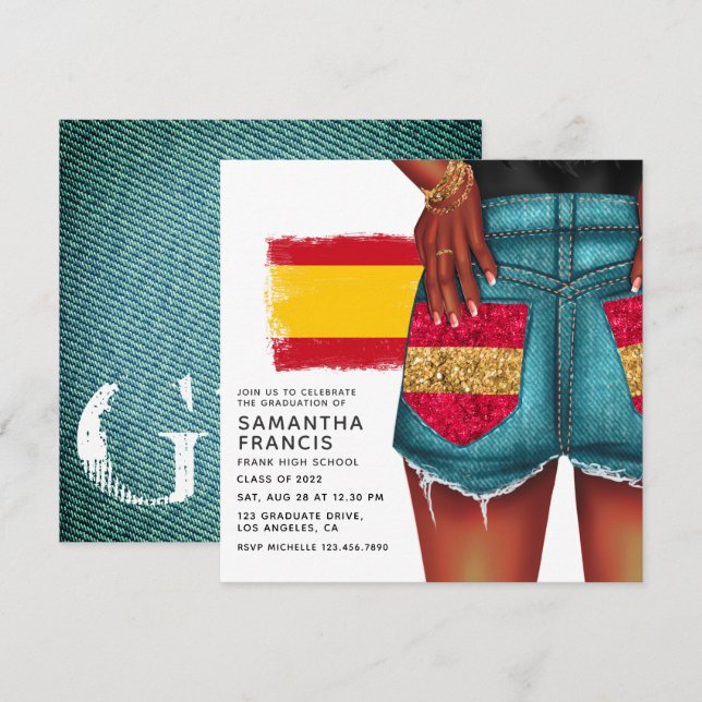 Invitation de fête de fin d'études de fille en den (Devant / Derrière)