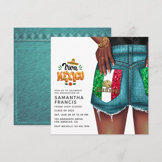Invitation de fête de fin d'études de fille en den (Devant / Derrière)