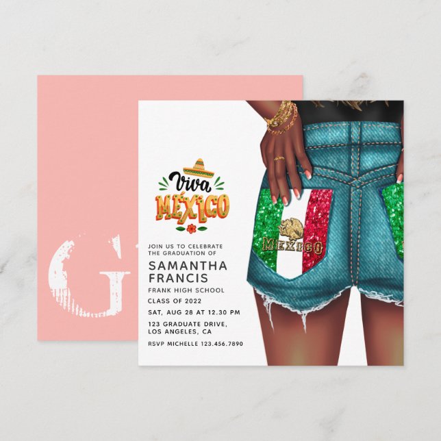 Invitation de fête de fin d'études de fille en den (Devant / Derrière)