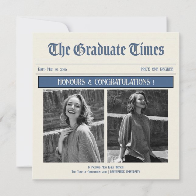Invitation de fête de fin d'études de style journa (Devant)