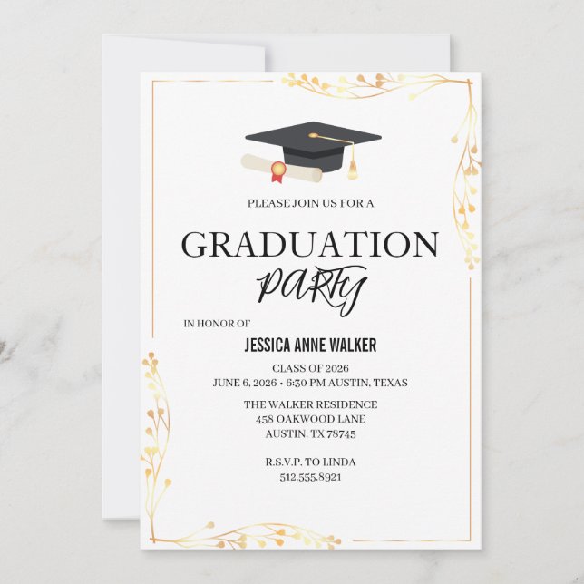 Invitation de fête de fin d'études Élégant Or Modi (Devant)