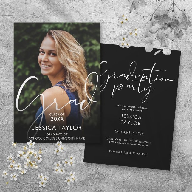 Invitation de fête de fin d'études élégante avec p (Elegant Grad Script Photo Graduation Party Invitation)
