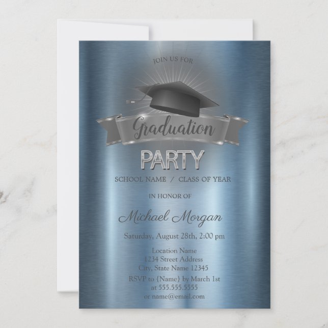 Invitation de fête de fin d'études en bleu avec un (Devant)
