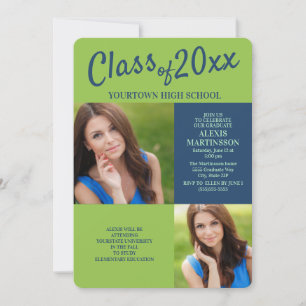 Invitation de fête de fin d'études en bleu marine