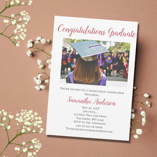 Invitation de fête de fin d'études en photo rose (Créateur téléchargé)