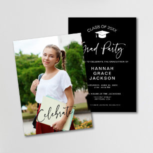 Invitation de fête de fin d'études en script photo