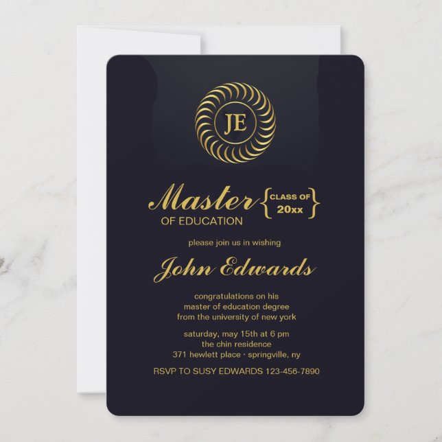 Invitation de fête de fin d'études inspirée (Devant)