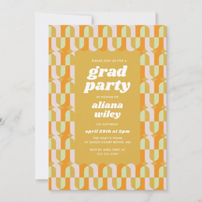 Invitation de fête de fin d'études Rétro Groovy (Devant)