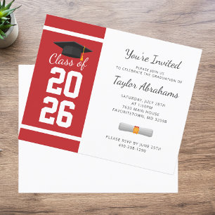 Invitation de fête de fin d'études Rouge Blanc