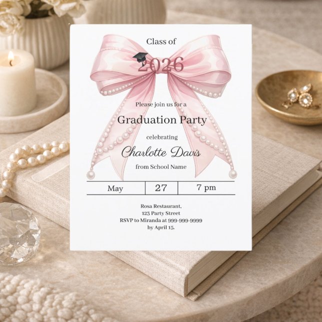 Invitation de fête de fin d'études ruban rose 2026 (Créateur téléchargé)