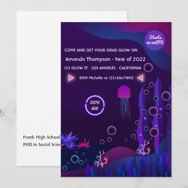 Invitation de fête de fin d'études sous la lueur d (Devant / Derrière)