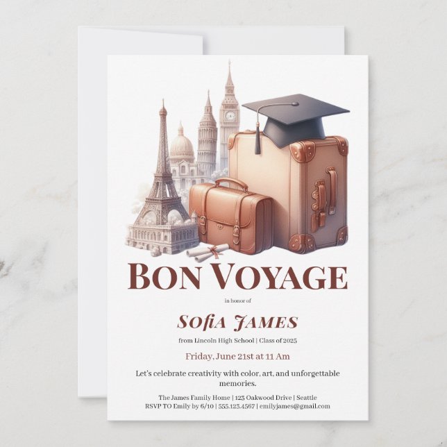 Invitation de fête de fin d'études sur le thème du (Devant)