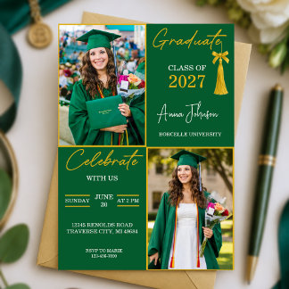 Invitation de fête de fin d'études sur mesure vert