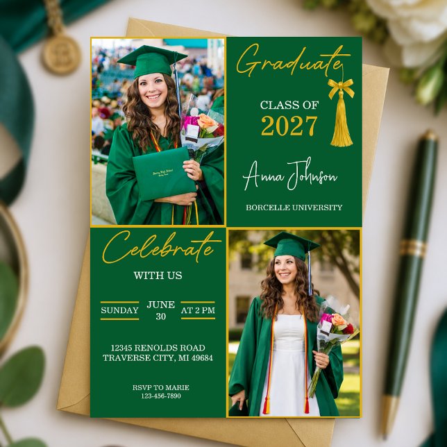 Invitation de fête de fin d'études sur mesure vert (Créateur téléchargé)