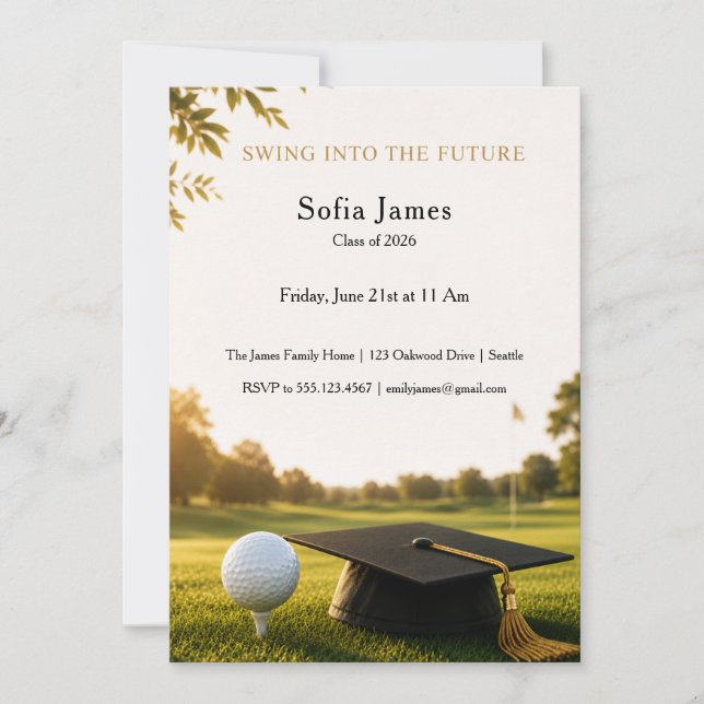 Invitation de fête de fin d'études thème golf (Devant)