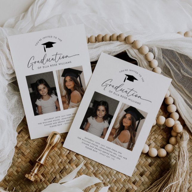 Invitation de fête de fin d'études Then and Now 2  (Zazzle Graduation Party Then and Now 2 Photo Invitation)