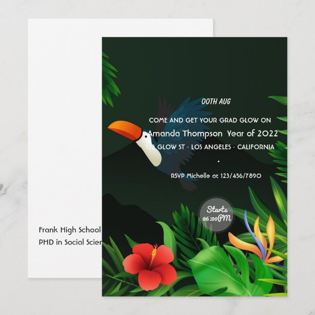 Invitation de fête de fin d'études Tropical Summer (Devant / Derrière)