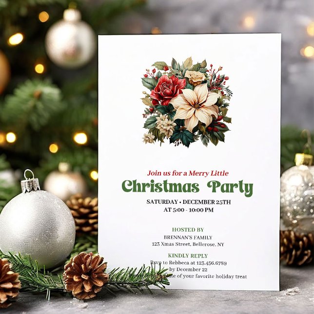Invitation de fête de fleurs de Noël chic victorie (Chic Victorian Christmas angel party invitation

)