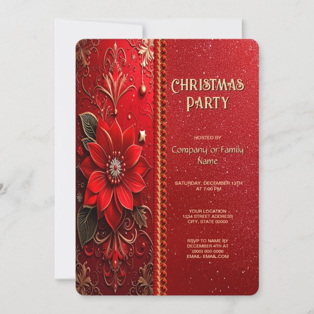 Invitation de fête de fleurs rouges de Noël (Devant)