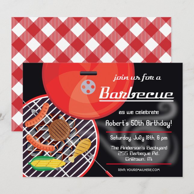 Invitation de fête de grill BBQ fumant (Devant / Derrière)