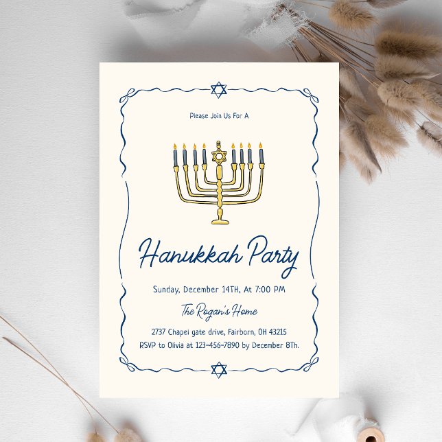 Invitation de fête de Hanukkah au dessin fantaisis (Créateur téléchargé)