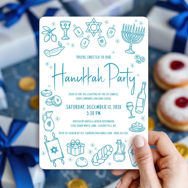 Invitation de fête de Hanukkah dessins à main whim (Créateur téléchargé)