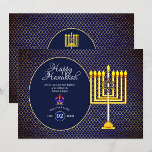 Invitation de fête de Hanukkah Menorah Or Bleu 3
