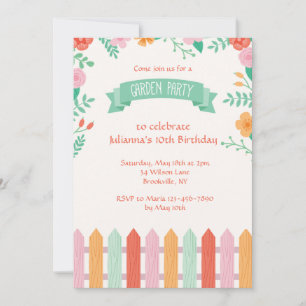 Invitation de fête de jardin avec clôture à piquet