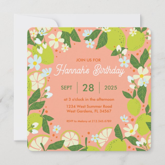Invitation de fête de jardin de citrus - Conceptio (Devant)