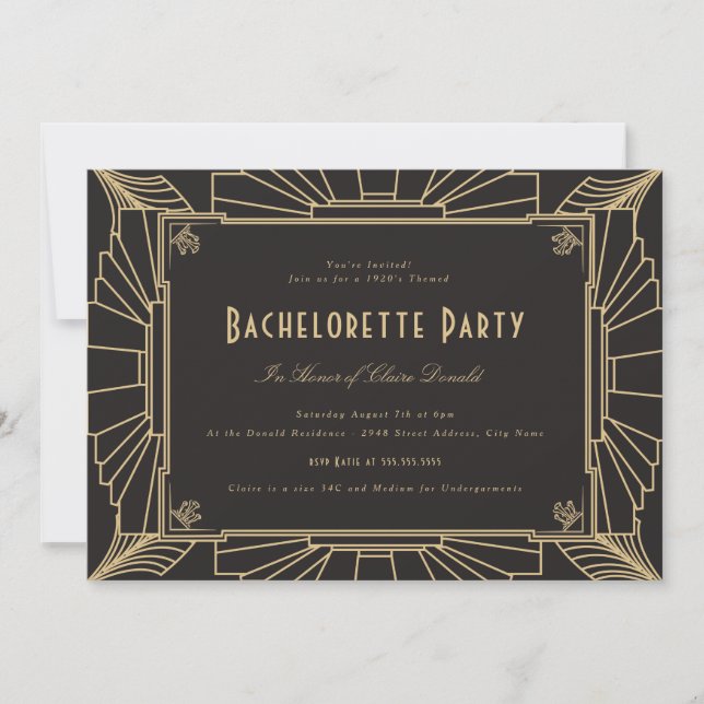 Invitation de fête de jeune fille de style Art déc (Devant)