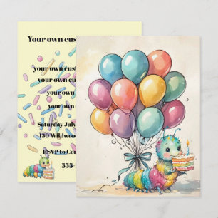 Invitation de fête de la chenille mignonne TÉLÉCHA