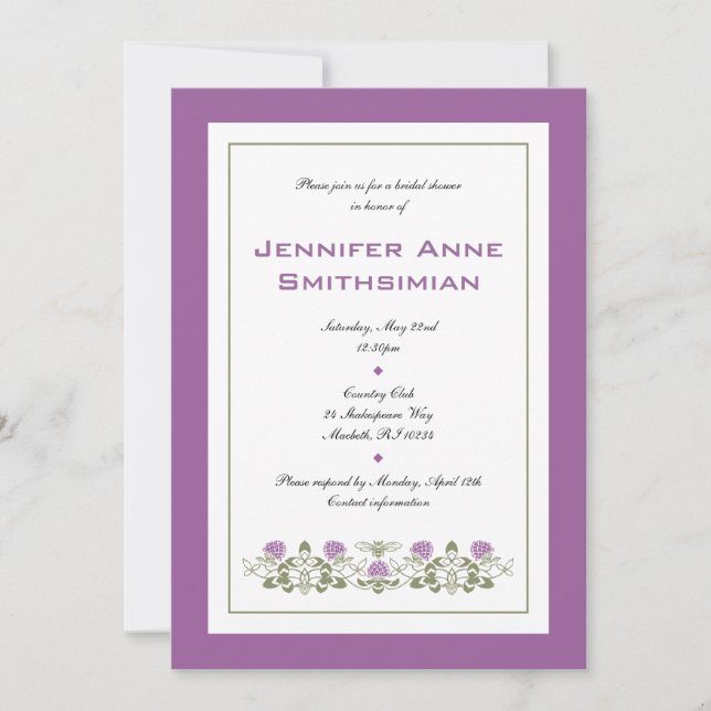 Invitation de Fête de la mariée d'abeille de Flora (Devant)